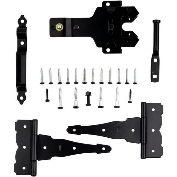 National Hardware Deluxe Decorative Gate Hinge Kit V8422 - Black Finish - Latch Included