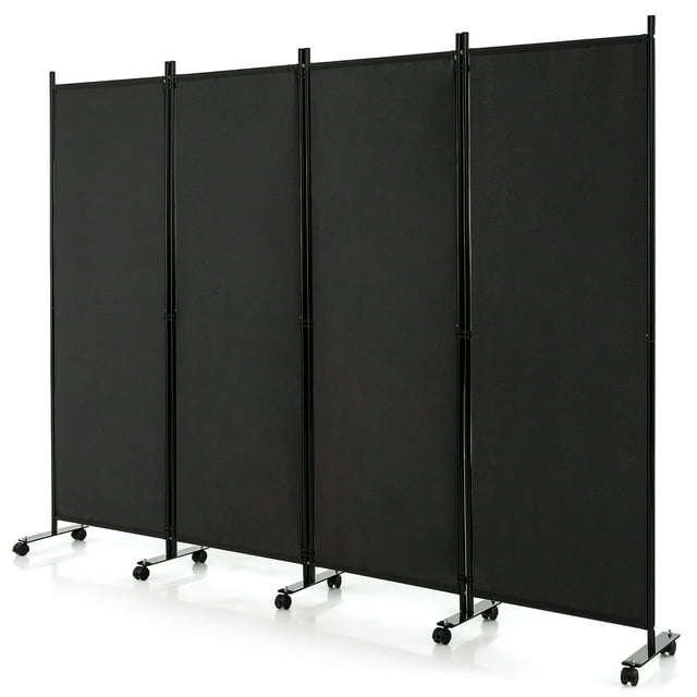 Costway Paravent Pliant à 4 Panneaux 6 Pi Paravent Roulant avec Roues Verrouillables Noir
