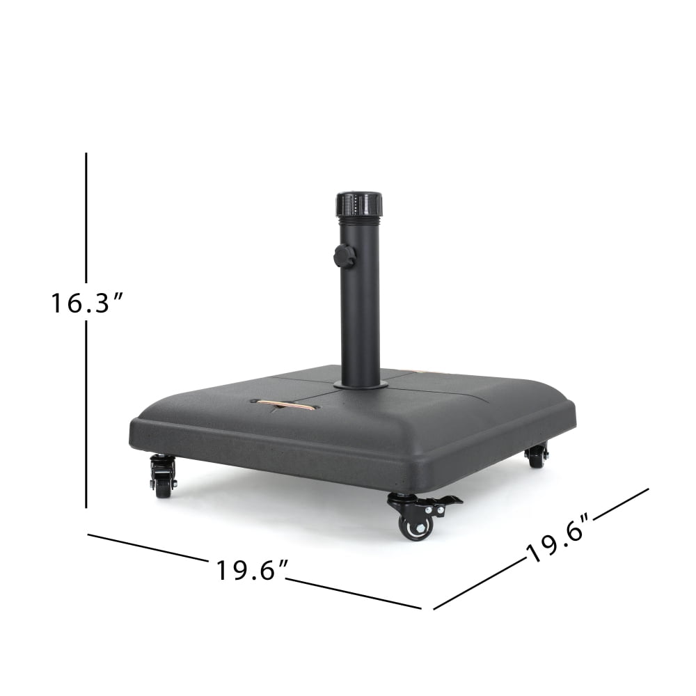 Square Concrete Umbrella Base with Wheels Heavy Duty Outdoor Patio Umbrella Stand with Adjustable Knob Black