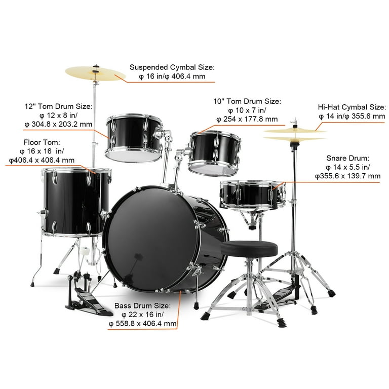 KFFKFF Adult Drum Set, 5-Piece Kit, 22 KFFKFF Adult Drum Set, 5-Piece Kit, 22
