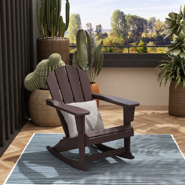 Westintrends Mecedora Ext. Malibu Clásica de Madera de Poliéster Resist. a Todo Clima, Silla Adirondack de Plást. para Patio y Césped, Cap. para 350 Lb, Color Marrón Osc.
