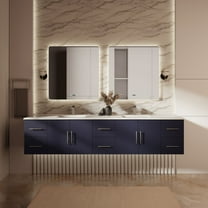 Sonoma 84 in W x 22 in D Navy Blue Double Bath Vanity, Cultured Marble Top and 36 in LED Mirrors
