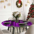 thumbnail image 6 of Round Table Cloth with Elastic Fitted Edged, Winter Snowflake Balls Pine Needle Waterproof Tablecloth for 55"-60" Tables Plant Branch on Purple Wipeable Indoor Table Cover for Kitchen Picnic Camping, 6 of 9