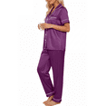 thumbnail image 3 of UVN Pajamas Sets for Women Short Sleeve Button Down Tops And Pants Sleepwear Soft Silk Satin Pjs Loungewear 2 Piece Outfit, 3 of 8