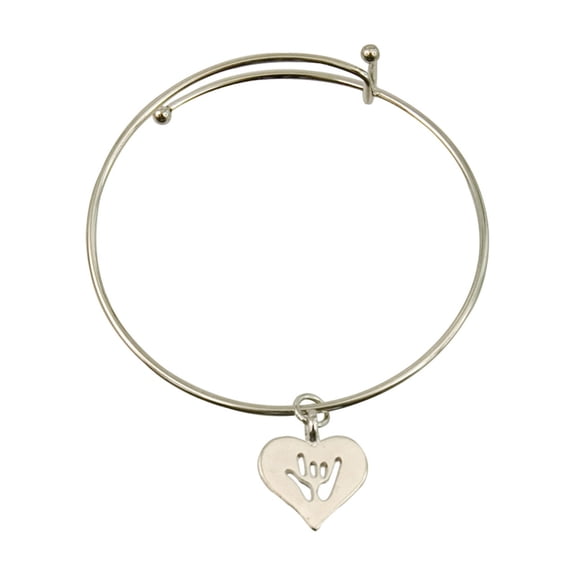 ILY Heart Charm Bangle- Silver