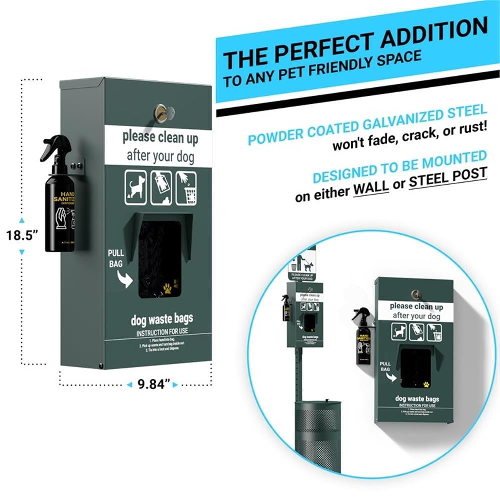 Pemberly Row Mountable Locking Pull Out Pet Waste Bag Dispenser with Sanitizer