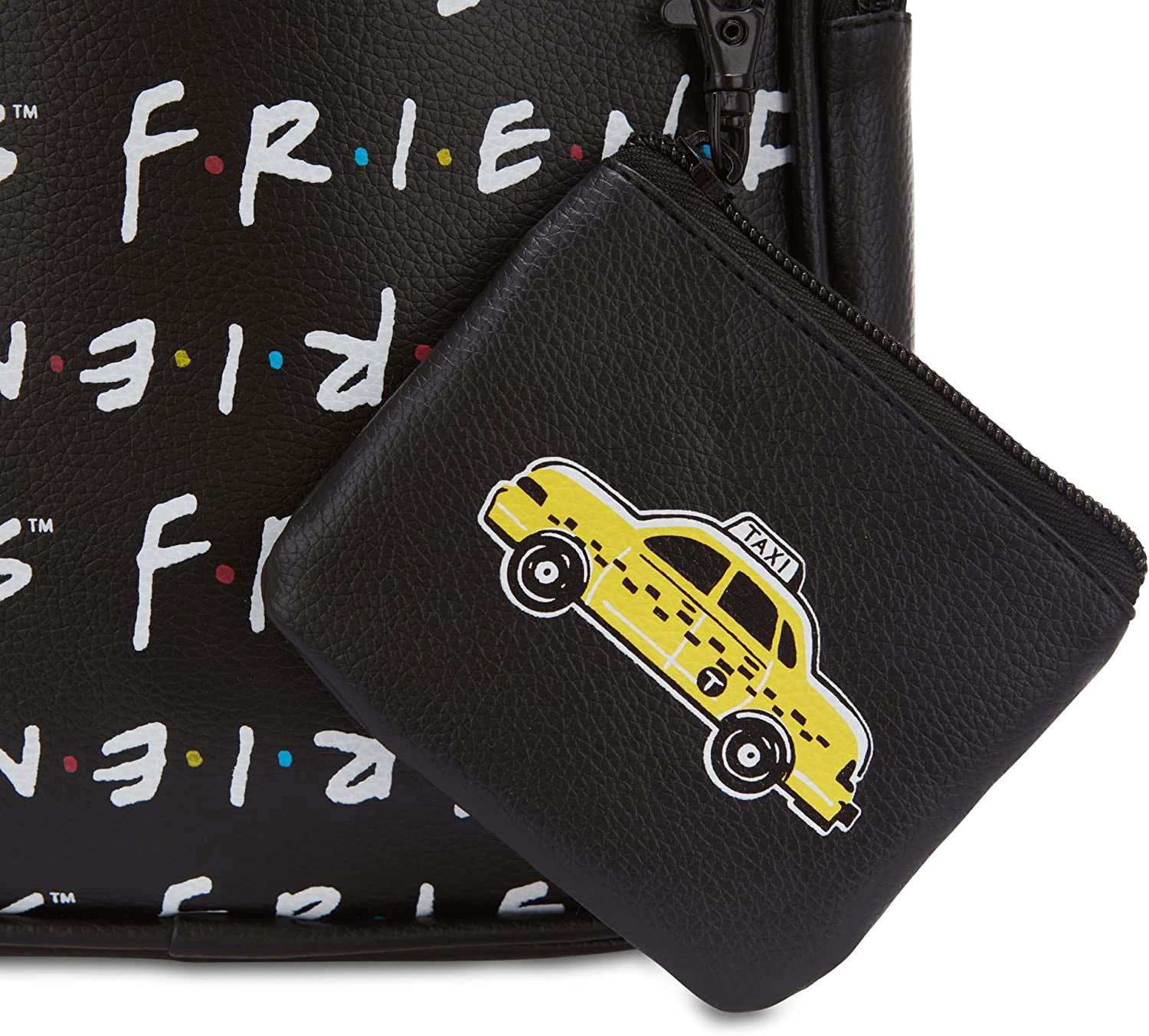 FRIENDS Black Logo Print Mini Backpack with Yellow Taxi Charm Amazon.com | Bioworld Friends TV Show Allover Toss Print  main image 2