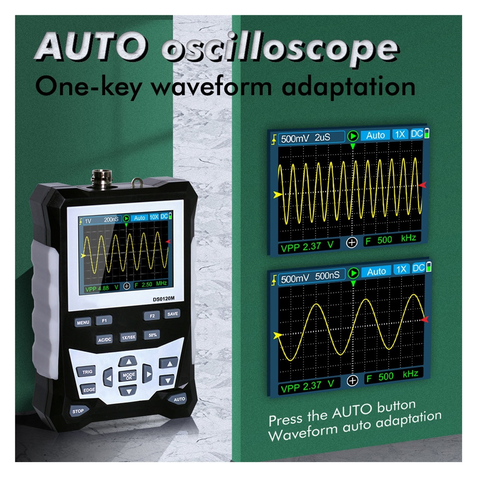 Digital Oscilloscope 320x240 2.4 Inch Portable 120MHz Bandwidth 500MSa/s Sampling Rate with Waveform Storage ,Professional Designed