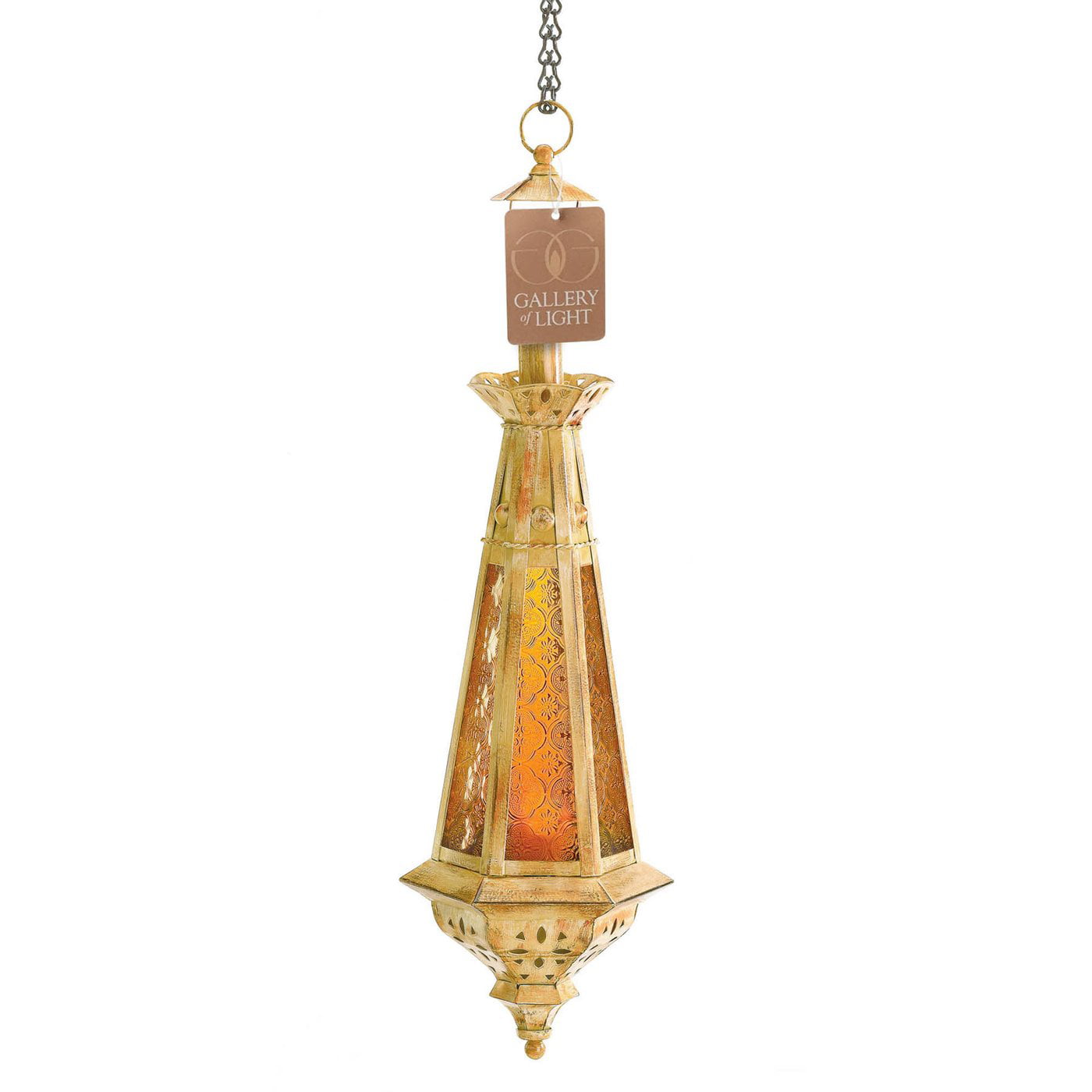 2 Moroccan 23" tall gold amber teardrop hanging Lantern Candle holder terrace 