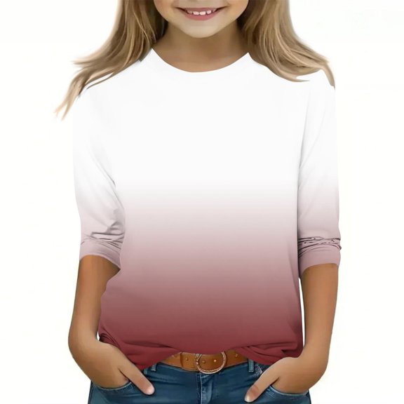 Bnwani Long Sleeve Toddler T Shirt Crew Neck Casual Fashion Solid Printed Gradient Tops 9 Years
