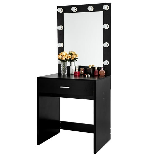 Simple Dresser Dressing Table Makeup Mirror With Drawer 10 Light Bulbs Walmart Com Walmart Com