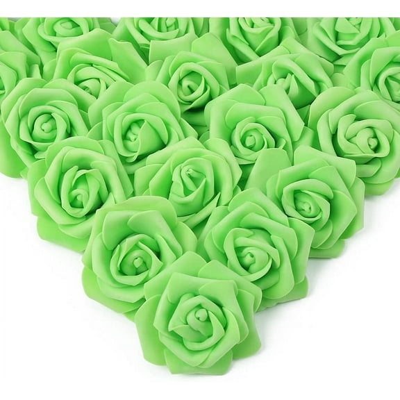 Artificial Rose Flower Heads, Real Looking Light Green Foam Fake Roses for DIY Wedding Baby Shower Centerpieces Arrangements Party Tables Home Decorations (Light Green, Stemless)