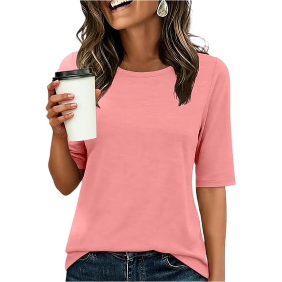 Womens Half Sleeve T Shirts Crew Neck Summer Tops Fashion Tee Casual Basic Comfy Outfits Clothes Pink S