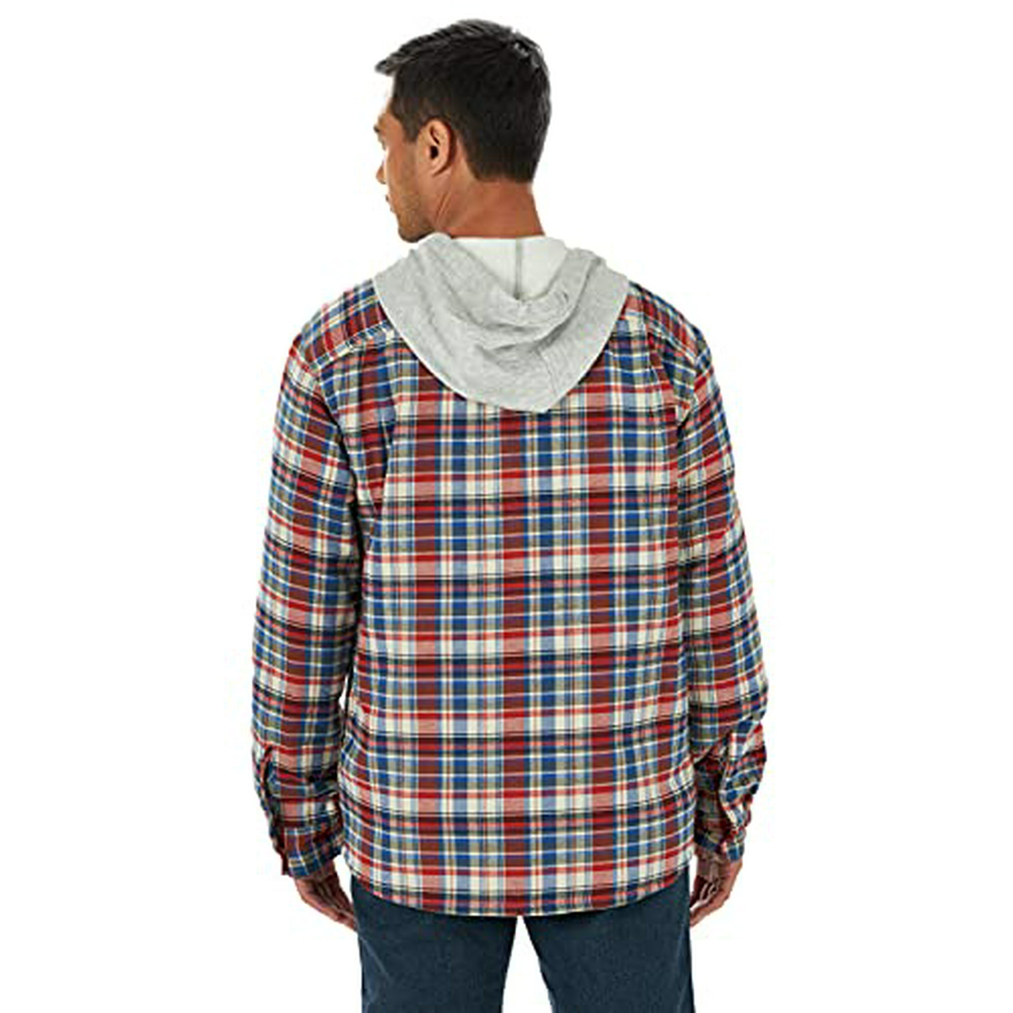 Wrangler Authentics Men's Long Sleeve Quilted Lined Flannel Shirt Jacket  with Hood, Bossa Nova, Large | Walmart Canada