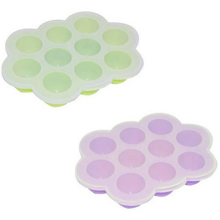 ALEKO SHT10KIT Heat-Resistant Nonstick Silicone 10-Hole Baby Food Storage Container, Purple and Green, Set of 2
