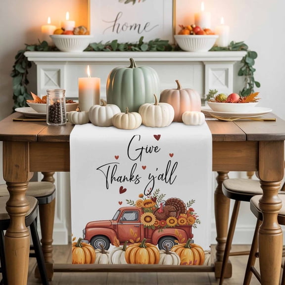 Fall Thanksgiving Cotton Linen Table Runner, Washable Table Runners for Kitchen, Dining Room, Holiday, Home Party Table Decor, 13x36 Inches