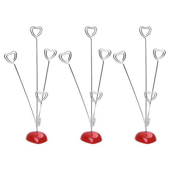 3X Heart-Based 4 Standing-Heart Wire Holders Photo Card Note Memo Clips Tree