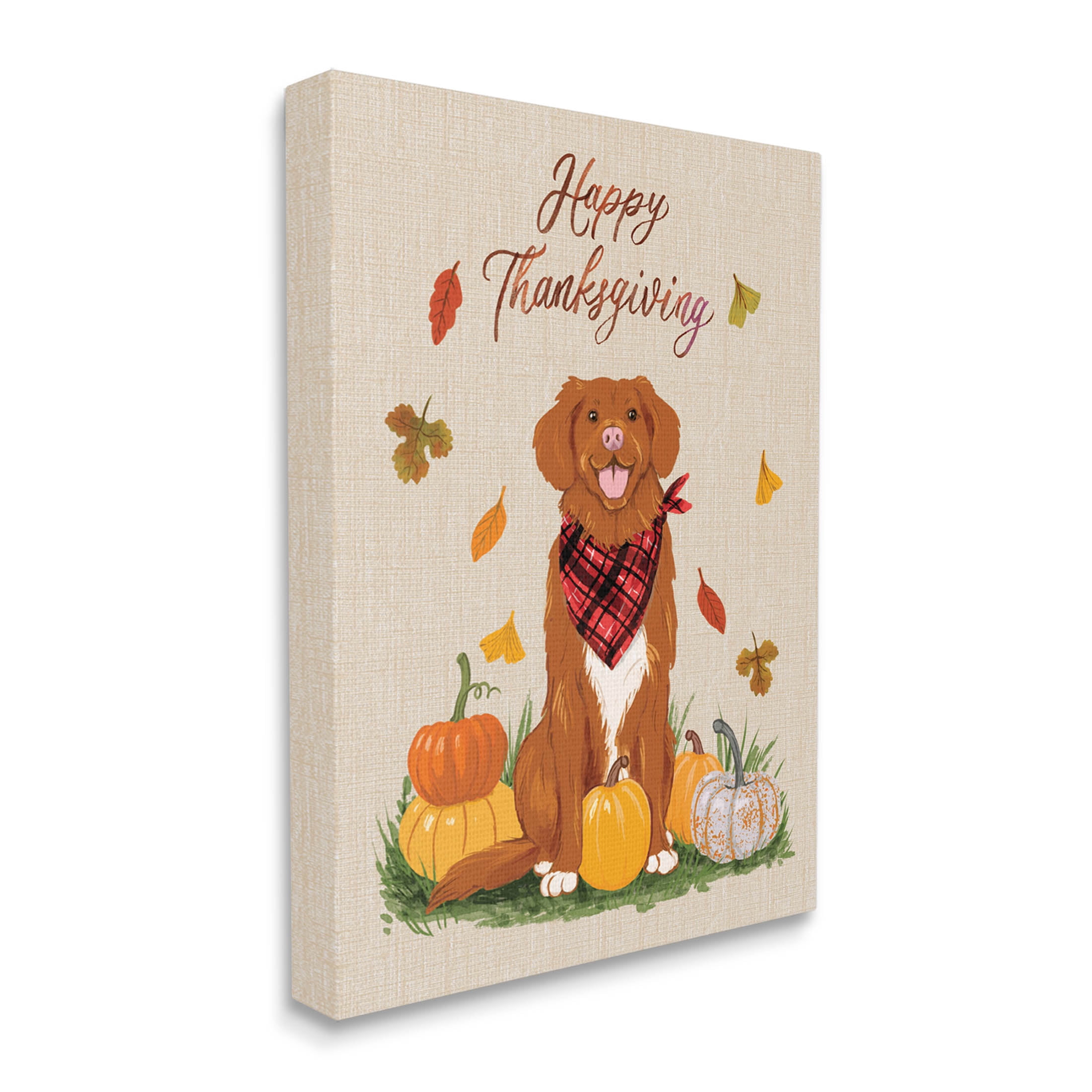 Happy Thanksgiving Pumpkins Dog Holiday Graphic Art Gallery Wrapped Canvas Print Wall Art