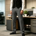 thumbnail image 6 of Business Casual Mens Pleated Front Dress Pants Button Elastic Waist Straight-Leg Golf Trousers Dad Gifts, 6 of 7