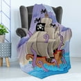 thumbnail image 4 of Octopus Soft Flannel Fleece Throw Blanket, Cartoon Design of Tentacles Around Pirate Ship with Skull Flag Graphic, Cozy Plush for Indoor and Outdoor Use, 50" x 60", Lilac and Multicolor, by Ambesonne, 4 of 5
