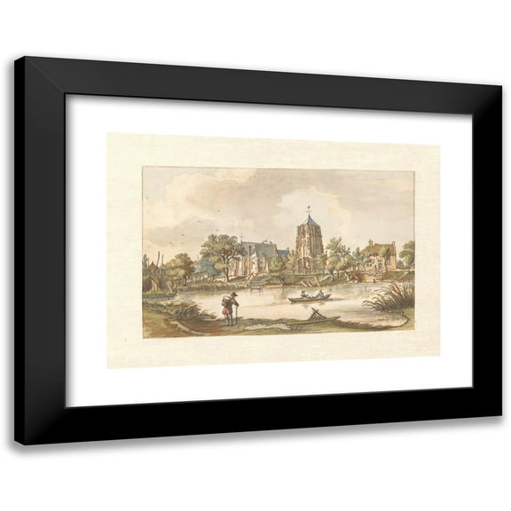 Jan de Beijer 14x11 Black Modern Framed Museum Art Print Titled - View of Acquoy on the Linge (1750)