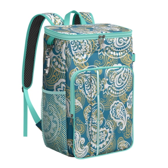 Boho Chic Insulated Cooler Backpack - 20L Vintage Paisley Pattern Soft Cooler Bag, Leakproof Lunch Backpack for Camping, Beach & Picnic, Holds 26 Cans