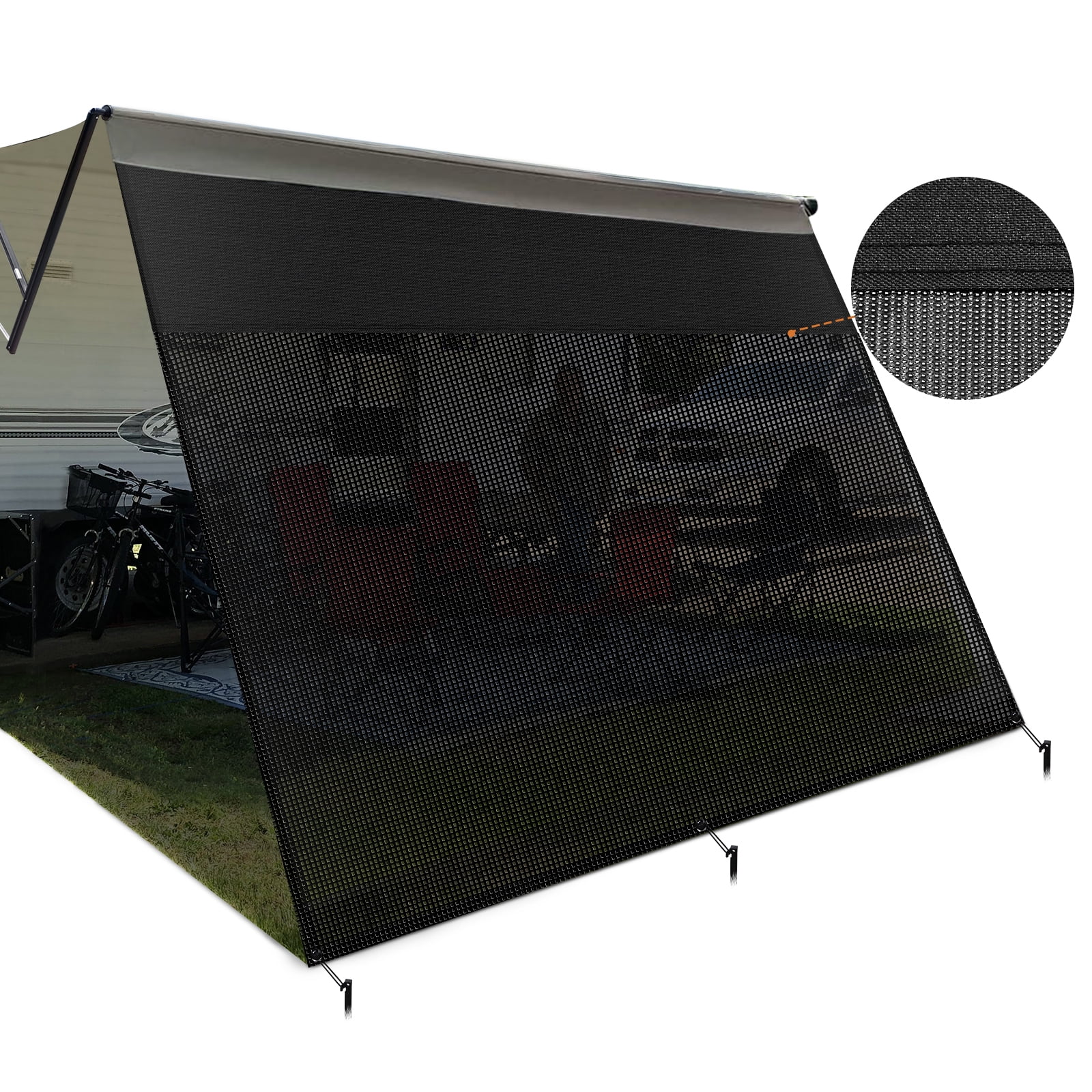 RVMasking RV Awning Sun Shade Screen with Zipper, Black Mesh Camper