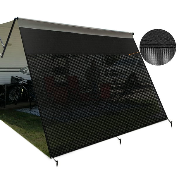 RVMasking RV Awning Sun Shade Screen with Zipper, Black Mesh Camper