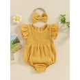 thumbnail image 3 of Musuos Baby Girl Summer Jumpsuit 3M 6M 12M 18M Solid Color Crew Neck Fly Sleeve Romper and Bow Headband Set Cute Clothing, 3 of 10