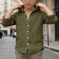 thumbnail image 4 of Kiijoy Boys Summer Linen Hooded Shirt Solid Long Sleeve Button Down Beach Shirt, Sizes 4-17, 4 of 4