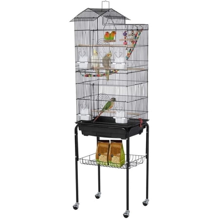 Bilot Roof Top Large Flight Parakeet Parrot Cage with Rolling Stand for Parakeets Cockatiels Loves Finches Canaries Budgie Conure Small Parrot Cage cage