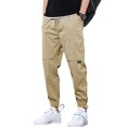 thumbnail image 2 of Xioeram Men Cargo Pants Multi Pockets Drawstring Elastic Waist Smooth Ankle-banded Solid Color Gym Outdoor Daily Wear Long Harem Trousers, 2 of 8