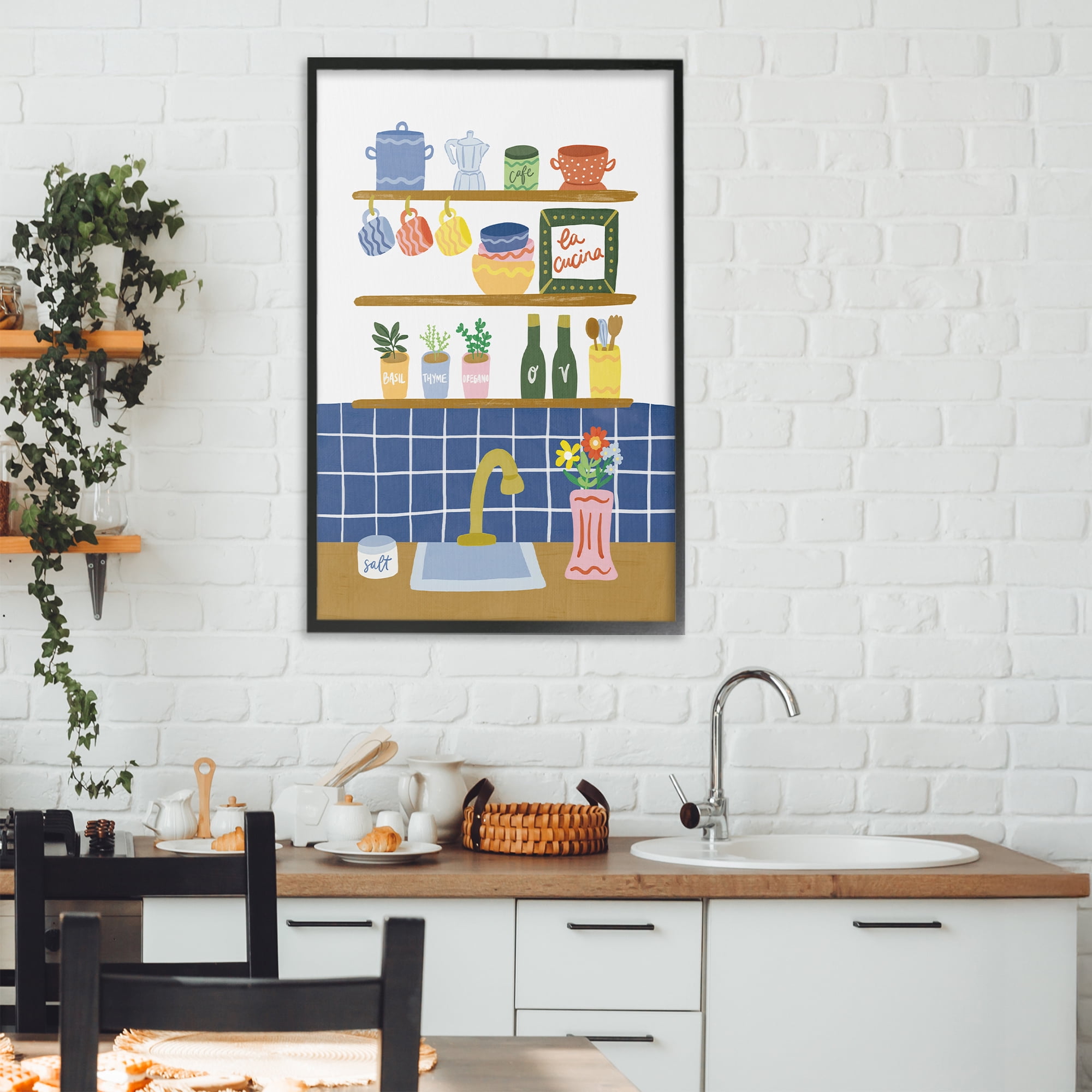 Stupell Industries Italian Kitchen Spice Rack Black Framed Giclee Art, design by Amanda Houston