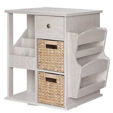 Gallerie Decor All-In-One Transitional Wood Revolving Side Table in Whitewashed