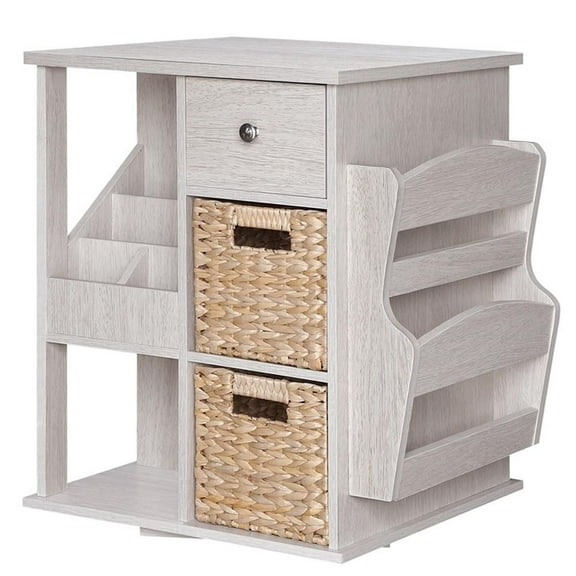 Gallerie Decor All-In-One Transitional Wood Revolving Side Table in Whitewashed