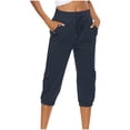 thumbnail image 6 of Practical Women 3/4 Trousers Elastic Waist Casual Crop Pants Solid Casual Pants Suitable for Daily Wear, 6 of 9