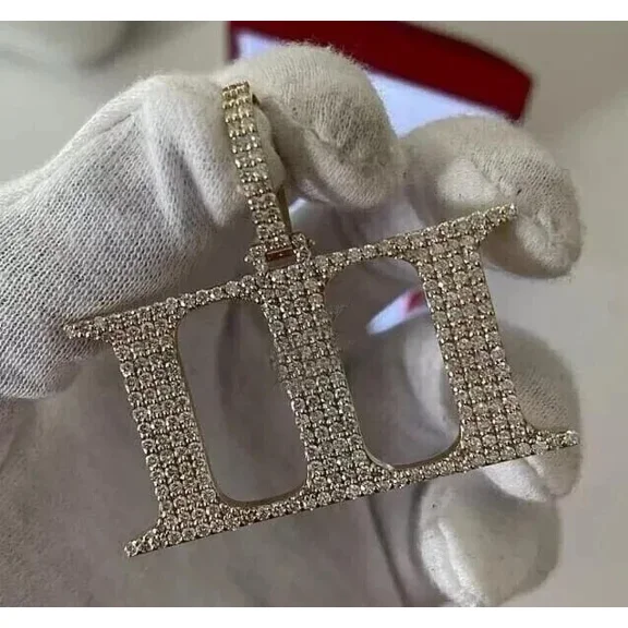 8 Ct Round Cut Moissanite Custom Number Pendant 14K Yellow Gold Plated