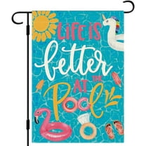 Life is Better at the Pool Garden Flag Summer Pool Garden Flag 12.5x18 Double Sided Vertical Burlap Farmhouse Yard Flag Summer Seasonal Outdoor Decor