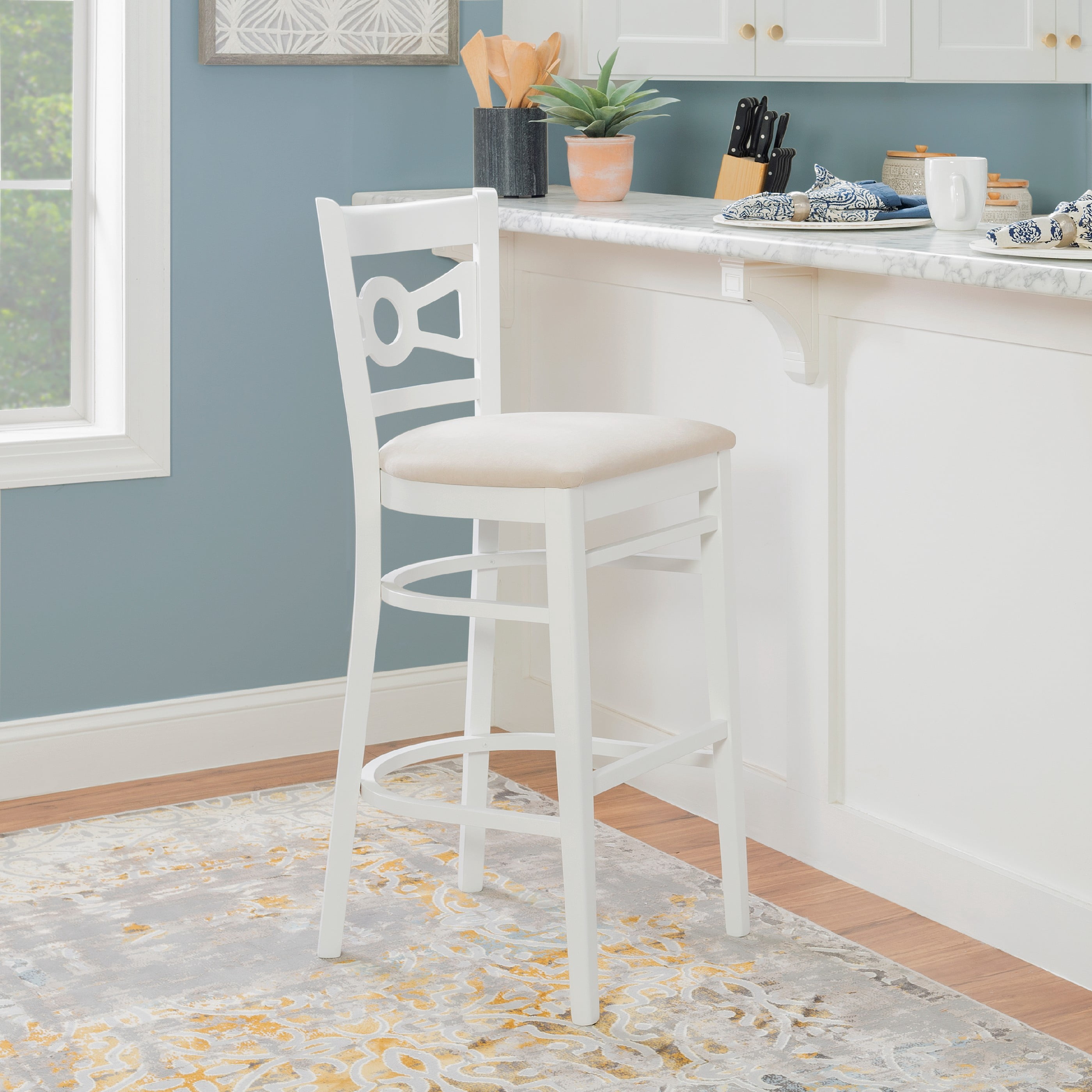 Linon Teresa 31" Indoor Wood Bar Stool, Set of 2, White/Light Gray