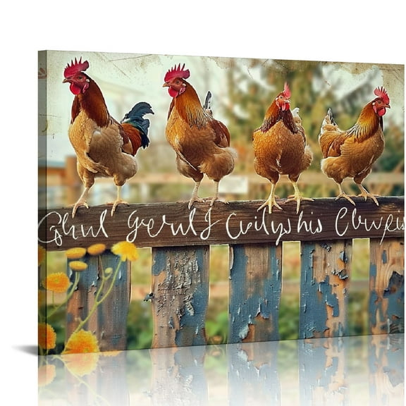 JRXY Farmhouse Chicken Decor Wall Art Farm Rooster Chicken Pictures Canvas Print Rustic Painting Modern Home Framed Artwork For Bathroom Bedroom Kitchen  20x16in