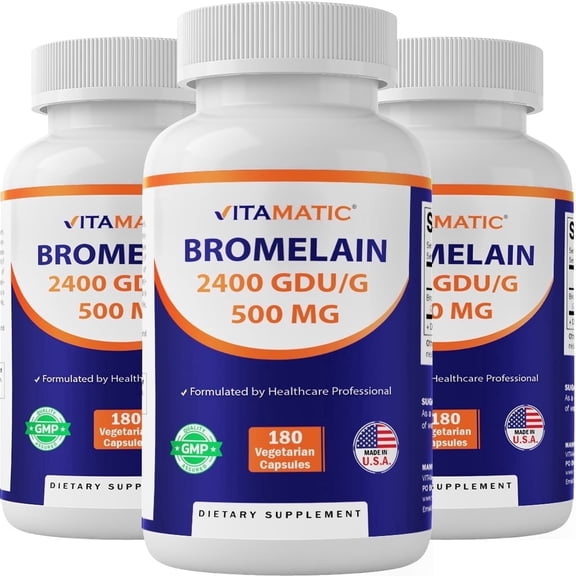 Vitamatic Bromelain 2400 GDU/g 3 Pack 500 mg 180 Capsules