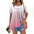 thumbnail image 2 of UAMVSH Womens Blouses Summer Gradient Short Sleeve Shirts Pleated V Neck Asymmetrical Hem Loose Fit Tops Fashion Clothing, 2 of 7