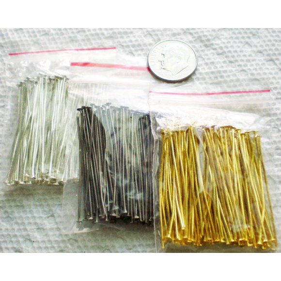 300pcs MIX Silver/Gold/Black Plated Head Pins 21GA 1.5""/35mm