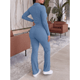 thumbnail image 3 of Two Piece Sets for Women Outfits Ribbed V Neck Top Flare Pants Set Track Suits Long Sleeve Top Jogger Legging Pants Lounge Workout Sets for women Blue L, 3 of 5