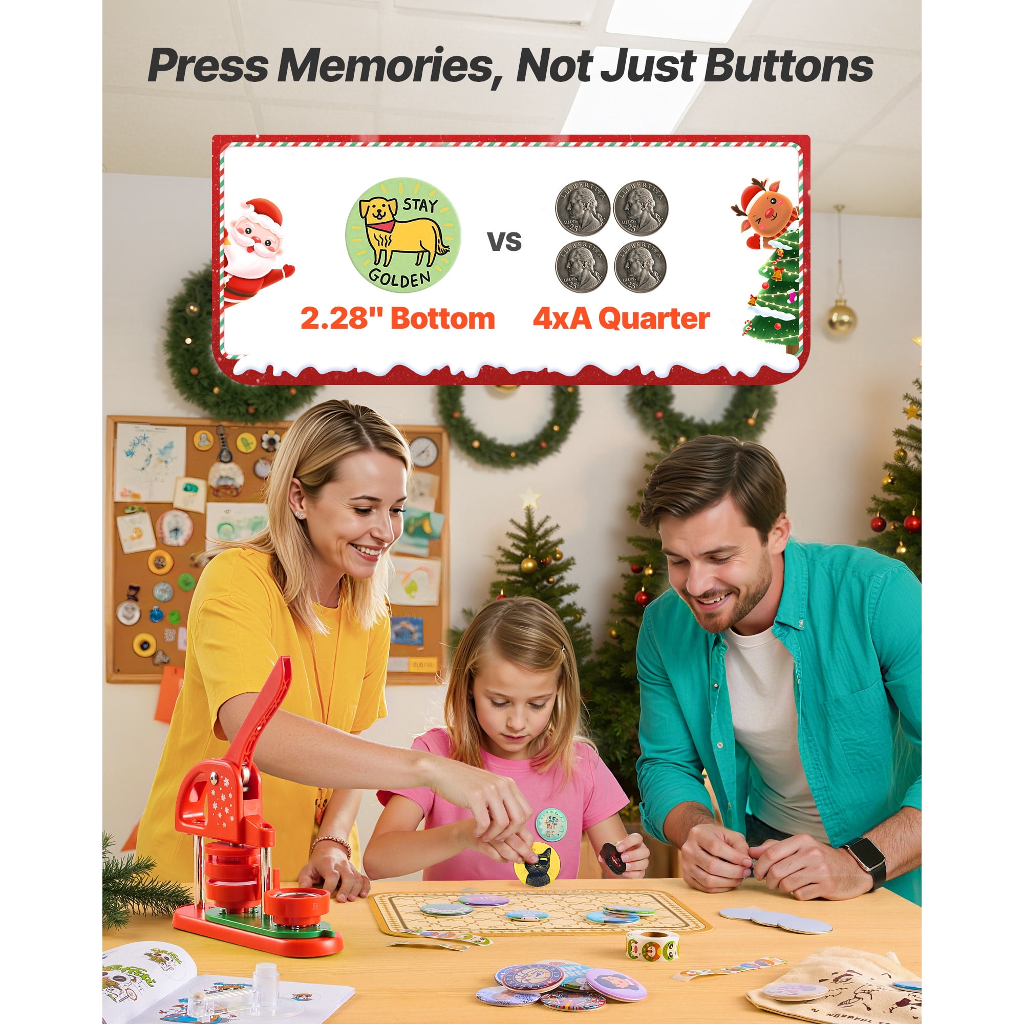 KFFKFF Button Maker Machine, 2.28 in, Plastic Pin Press with 100pcs Button Components, Circle Cutter, and Hex Wrenches, Durable Ergonomic Handle, Ideal for DIY Badges, Custom Pins, and Key Chains