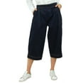 thumbnail image 6 of Bimba Women's Loose Casual Denim Culotte Capri Pants With Back Elastic Waist Navy Blue - Small, 6 of 8