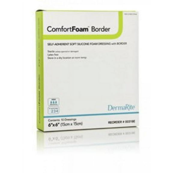 ComfortFoam Border Silicone Foam Dressing, 6 x 6 Inch, Sterile, 10 Count