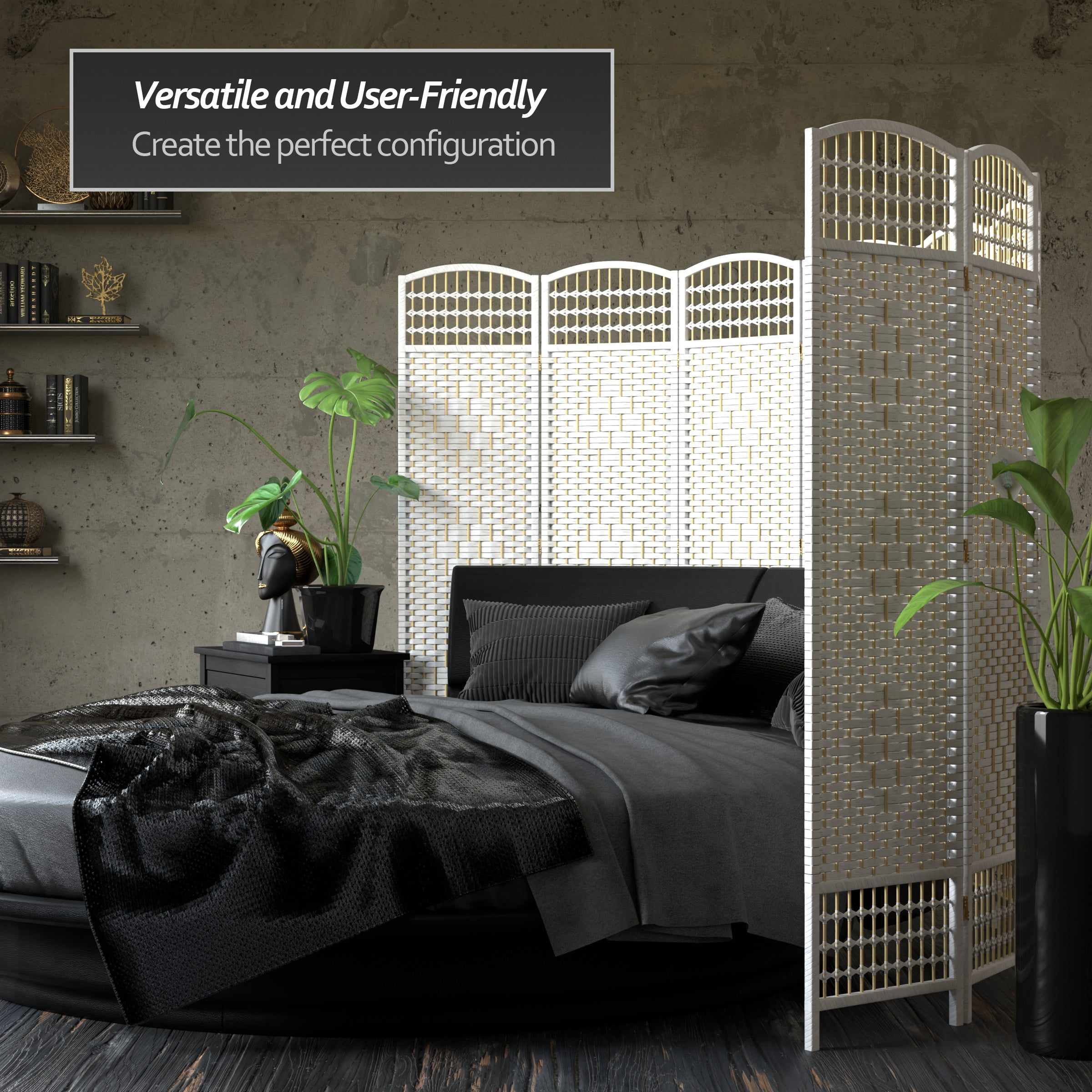 Red Lantern 5 1/2 ft. Tall Fiber Weave Room Divider - White - 5 Panel