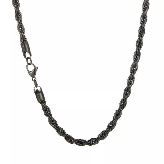 HOOUN 6mm 24'' Black Singapore Twist Chain Rope Necklace Stainless Steel For Men Women