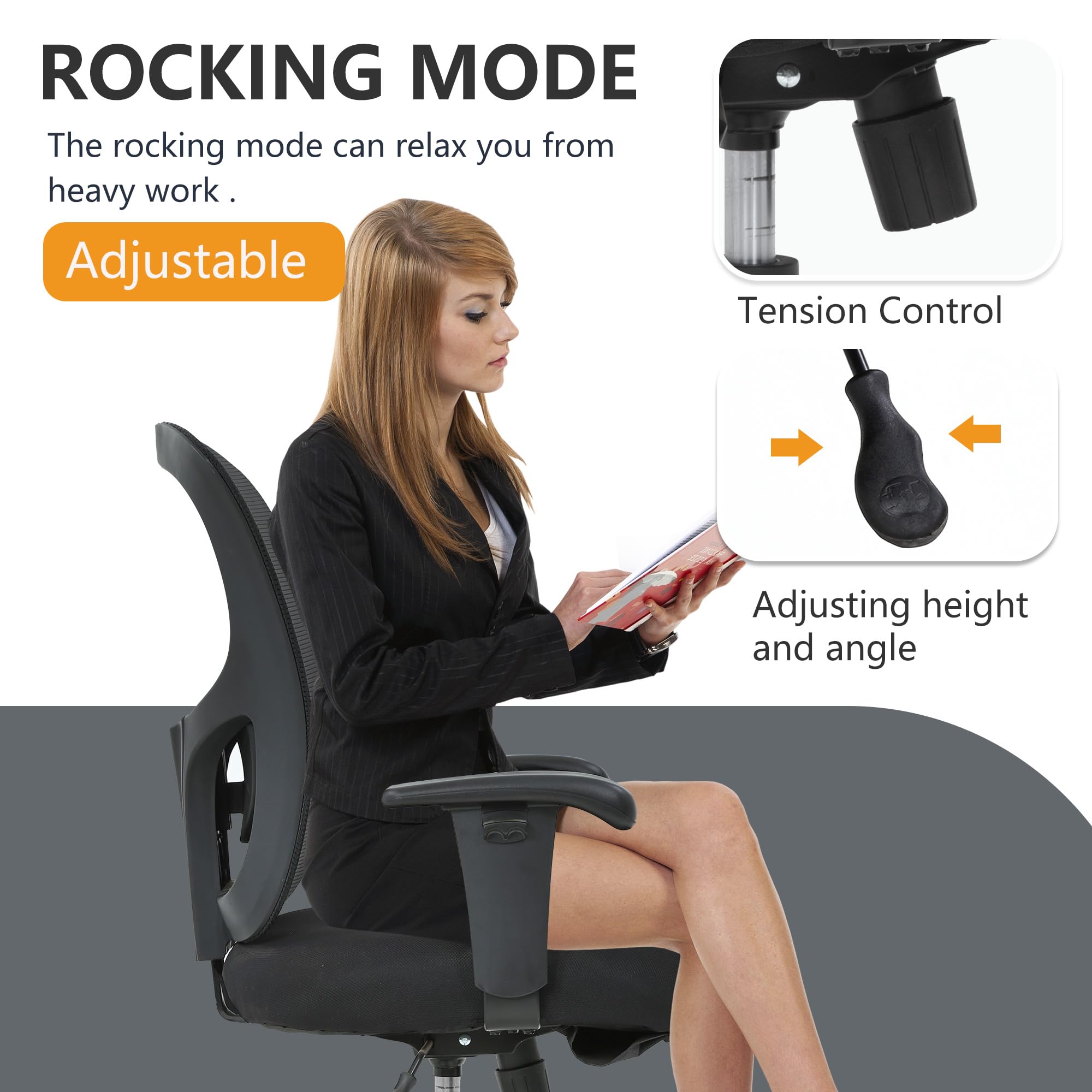 FDW Adult Mesh, Metal Indoor Residential Ergonomic and Lumbar Support Office Chairs, Black